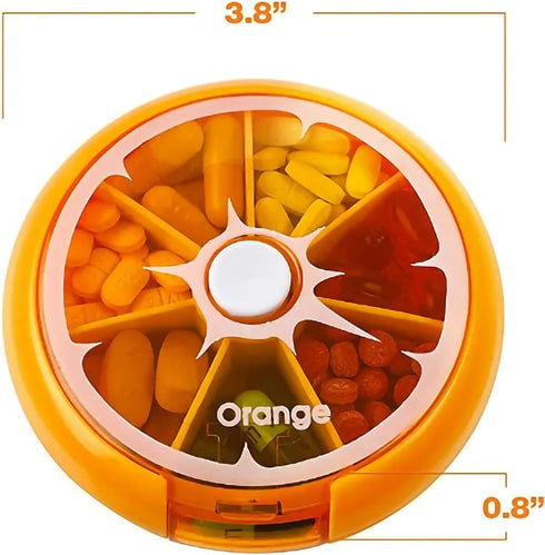 MoveZone 7 2 Pack Rotating Daily Pill Dispenser. Weekly Compartments Large Medicine Pill Organizer. (Orange). Units