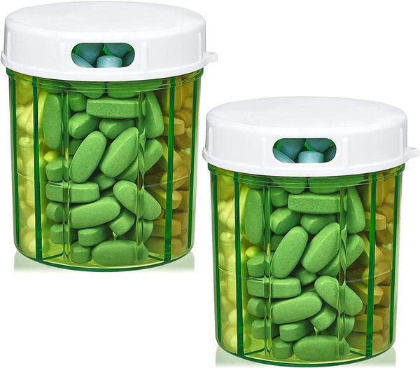Round Pill Organizer Dispenser, Pack of 2, Pill Boxes with 4 Compartments for Medication & Vitamins
