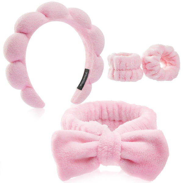 Headbands for Women - Spa Headband & Wristband Set for Washing Face, Facial Mask, Makeup & Skin Care
