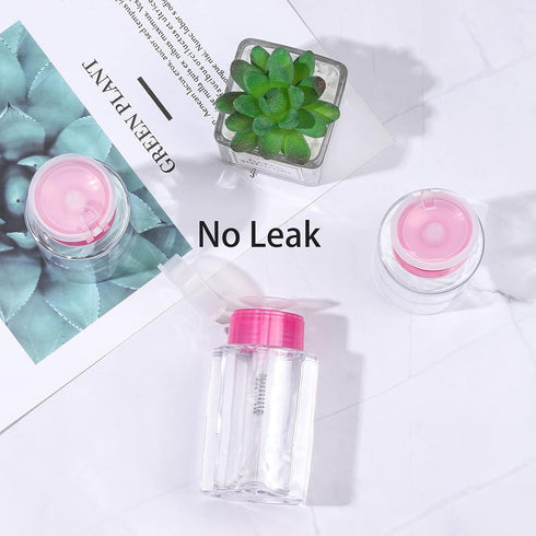 Pack of 3 Nail Polish Remover Pump Empty Dispenser Bottles for Alcohol, Nail Polish, Makeup Remover, 150ml (Hotpink Top