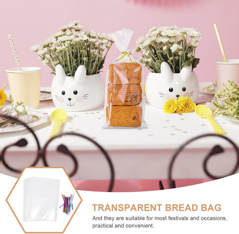 Gusseted 200pcs (15x23cm) Packaging Poly Bread Bags with Mixed Color Ties, Bakery Pouches for Cookie Preservation