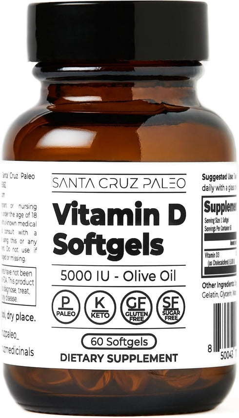Santa Cruz Paleo Vitamin D Supplement - 5000 i.u. Per Softgel, 60 Softgels, Gluten Free, Immune Support