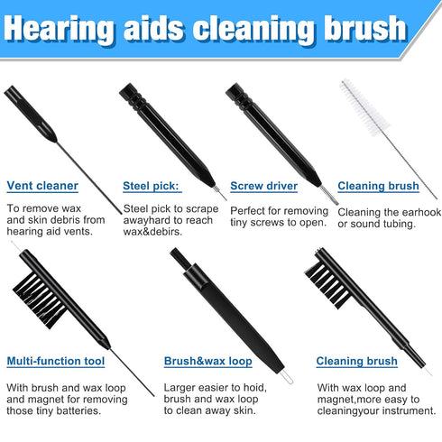 12 Pieces Hearing Aid Cleaning Tools Kit, Multi-functional Earphone Cleaner with Wax Loop, Magnet, Velvet Bag
