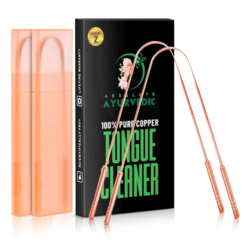 Tongue Scraper Cleaner with Copper Metal - Dentist Recommended Oral Hygiene Kit for Adults, Pack of 2
