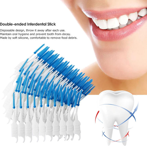 200PCS Interdental Brushes, Double-Ended Silicone Toothpick Dental Floss Picks with Disposable Bristles