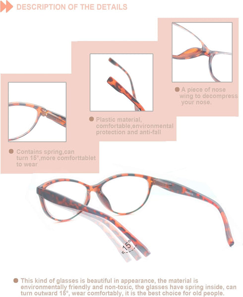 HEEYYOK 5-Pack Reading Glasses Women 1.50 - Beautiful Readers with Quality Spring Hinge, Colorful for Outdoors