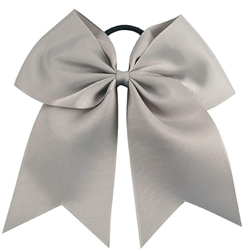 Kenz Laurenz 7" Jumbo Cheer Bow, Silver-Gray, Big Hair Bows with Ponytail Holder, Large Classic Accessories for Teens,
