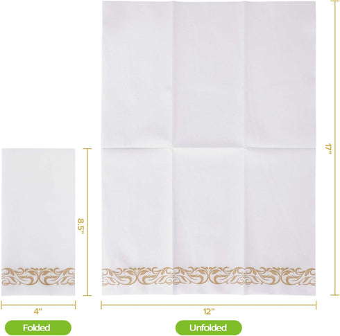 FOCUSLINE 100 Linen Feel Disposable Bathroom Napkins, Soft Absorbent Guest Towels for Parties, Weddings, Gold, 12" x 17"