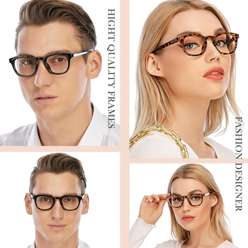AQWANO Blue Light Blocking Computer Reading Glasses - 4 Pack Round Frames for Men/Women, 1.0