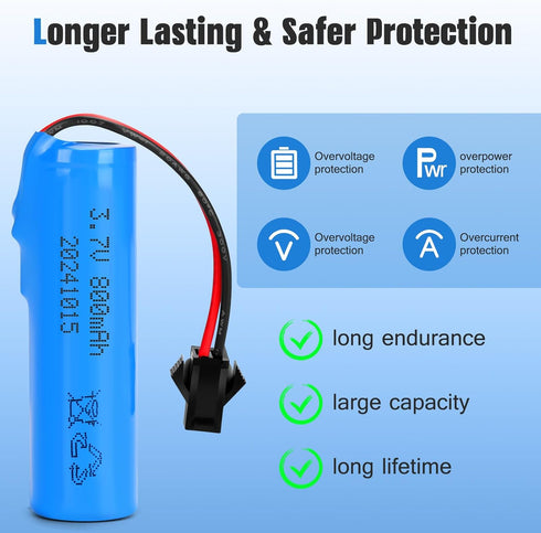 HaiNXC 2 Pack 3.7V 800mAh DC Li-ion Rechargeable Battery for Toy Car, Double Sided RC Stunt Car, Small RC Boat
