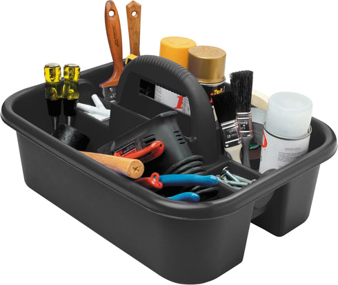Akro-Mils 09185 Plastic Tote Tool & Supply Cleaning Caddy with Handle, 18-3/8" x 13-7/8" x 9", Black