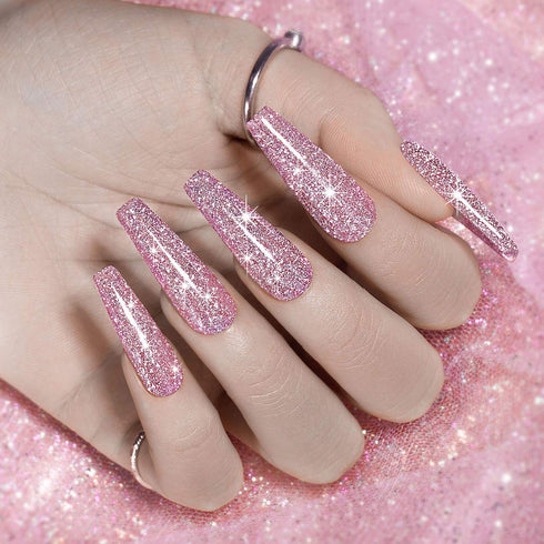 Pink Gel Nail Polish, Reflective Glitter Gel, Diamond Shimmer Nailpolish, Soak Off UV LED Cure Required for Nail Art