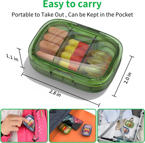 2 Pack 3 Compartment Small Pill Box, Moisture Proof Travel Pill Organizer for Pocket Purse, Daily Portable Medicine Box