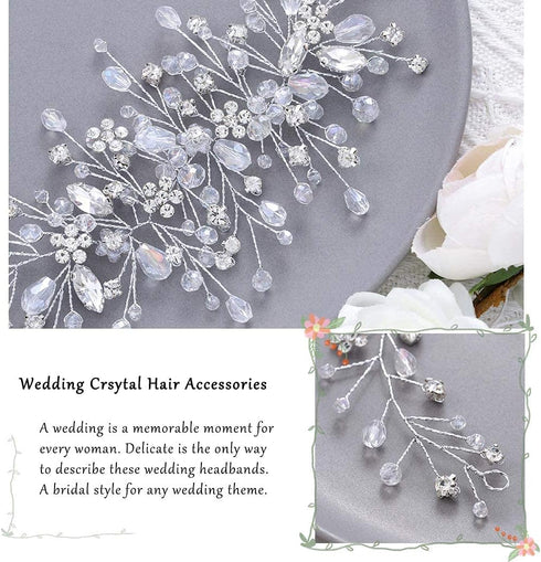 Unicra Bride Flower Wedding Hair Vine, Crystal Bridal Piece, Rhinestone Leaf Jewelry Headpiece for Women