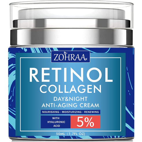 Retinol Cream for Face - Anti-Wrinkle Moisturizer with Collagen, Hyaluronic Acid, Vitamin C+E for Men Women