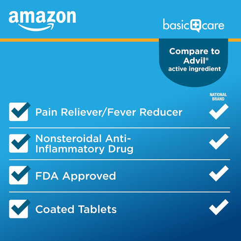 Amazon Basic Care Ibuprofen Tablets, Fever Reducer and Pain Relief, 1000 Count