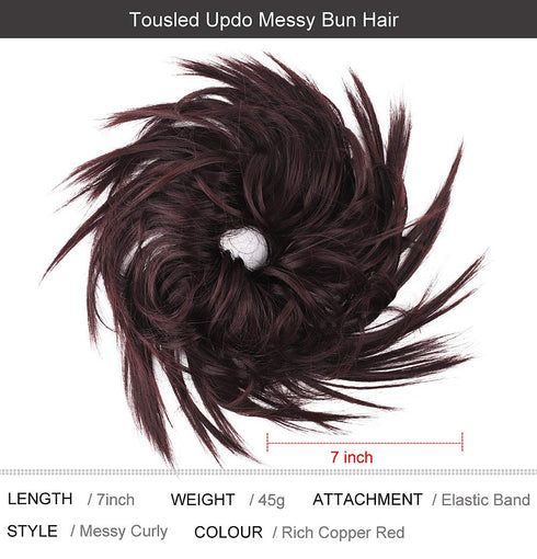 Tousled Updo Messy Bun Hair Piece, Synthetic Wavy Extension Ponytail with Elastic Rubber Band for Women-33#