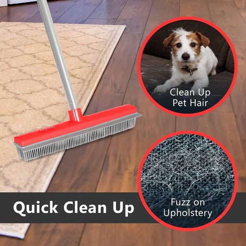 Stanley Home Products Rubber Broom with Built-in Squeegee, for Carpets, Floors, Stairs, Upholstery, Removes Pet Hair,