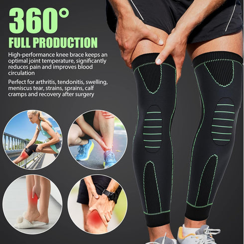 6 Pcs Long Compression Leg Sleeves, Full Knee Support for Men Women, Pain Relief for Arthritis and Swelling