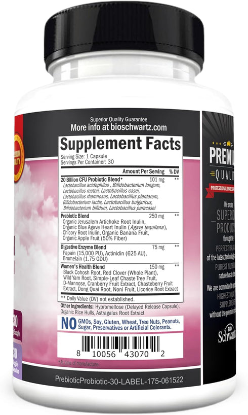 Prebiotics and Probiotics for Women | 30 Count | for Gut, Vaginal and Immune Health Support with Black Cohosh and Red