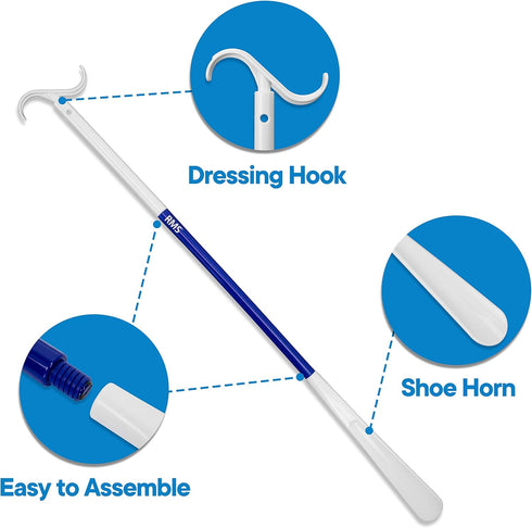 RMS 35.5 Inch Extra Long Dressing Stick Aid for Shoes, Socks, Shirts, Pants with Travel Bag