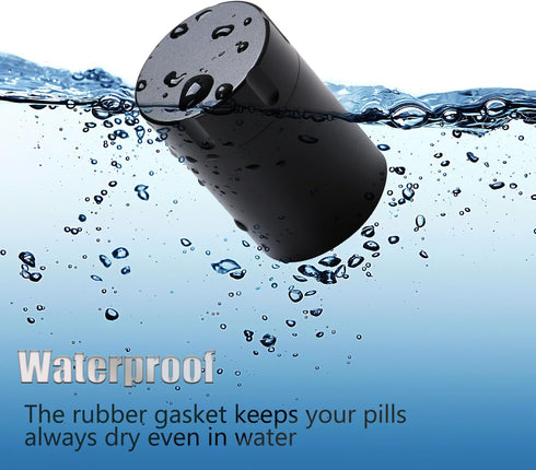 Portable Waterproof Metal Pill Case, Aluminium Alloy Round Organizer for Travel, Pocket Daily Pill Holder (Black)