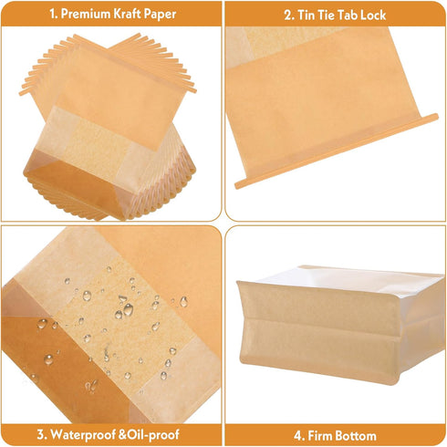 mekueeex 100 8.7 4.3 11 Inches Packaging PCS Paper Bread Bag for Homemade Breads, x x Kraft Bakery Bags with Tin Tie