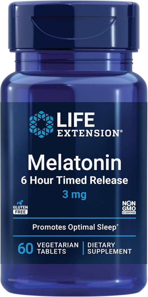 Life Extension Melatonin 6 Hour Timed Release, 3 mg, Sleep Supplement, 60 Count