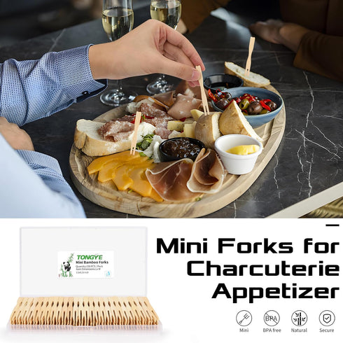 Mini Appetizer Forks, Disposable Fancy Toothpicks for Appetizers, 150 PCS Small Bamboo Wooden Cocktail Picks Forks 3.5