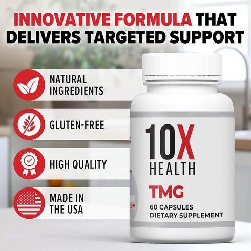 10X Health TMG Supplements - Trimethylglycine Amino Acid as Betaine Anhydrous for Liver Support, Energy, Heart Health,