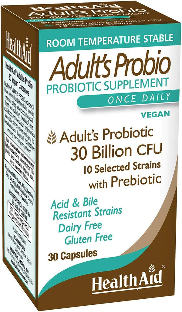 AdultsProbio 30ct, 30 Billion, 10 Strains, Once Daily, Vegan, Dairy & Gluten Free, Acid & Bile Resistant