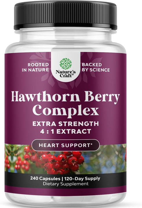 Extra Strength Hawthorn Berry Capsules - 1330mg Per Serving, 240ct Heart Health Supplement