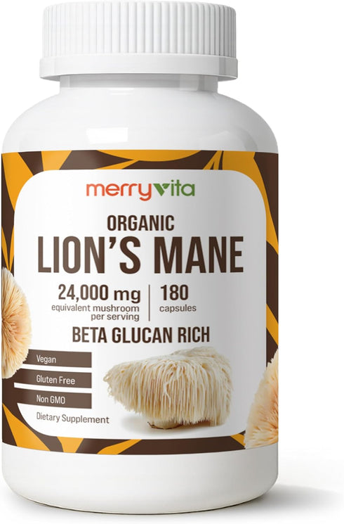 MERRY VITA Lions Mane Supplement Capsules Mushroom Supplement for Immune Brain, Memory