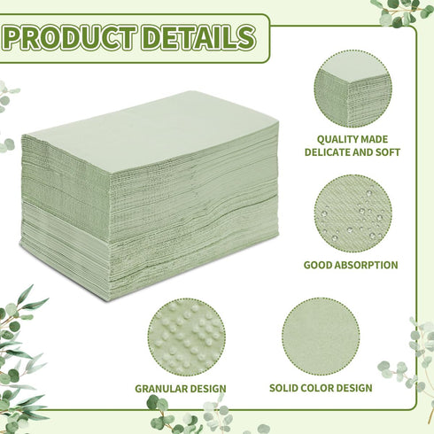 zjdbset 100PCS Disposable Sage Green Guest Napkins Paper Green Disposable Hand Towels Decorative Dinner Napkin Paper