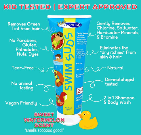 TRISWIM Swim Suds & Conditioner Set, 8.5 fl oz each, 2-in-1 Shampoo & Body Wash for Active Kids