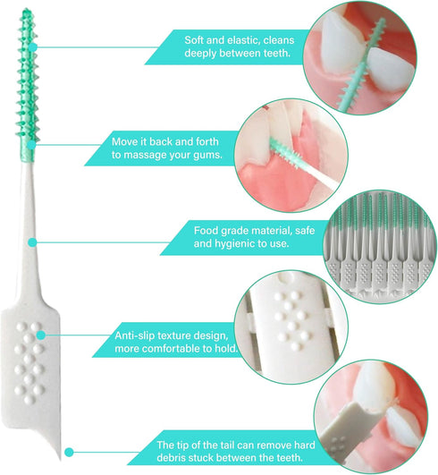 Green Soft Silicone Interdental Brush, Disposable Braces Brush, 160pcs Corrective Cleaning Tools for Teeth Health