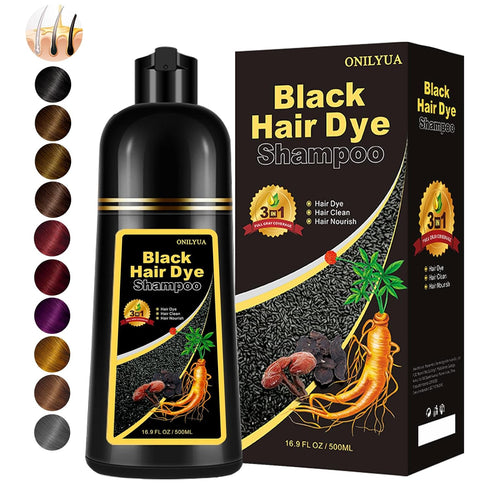 Instant Black Hair Dye Shampoo for Gray Hair, 3 in 1 Natural Black Color, 16.9 Fl Oz, 100% Gray Coverage