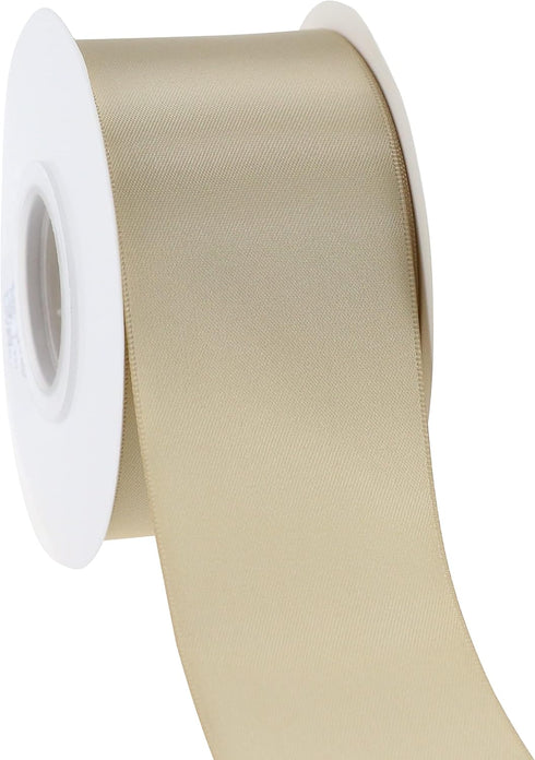 Champagne Gold Ribbon 2 Inch Double Face Satin Ribbon Thick Champagne Ribbon for Gift Wrapping Wedding Decor Bridal Bouquet Shower Party Decorations DIY Crafts Diaper Cake - 25Yards by DINDOSAL