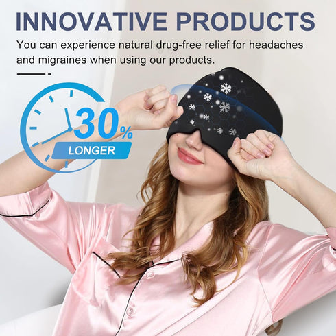 Migraine Relief Gel Ice Head Wrap - Hot and Cold Therapy Hat for Headache and Sinus Relief (Black & Blue)