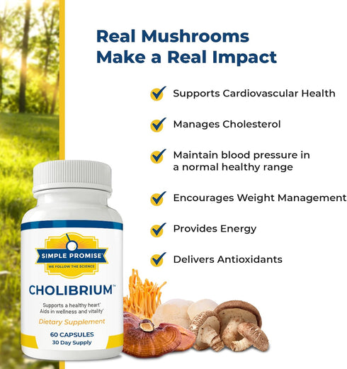 Simple Promise Cholibrium - Mushroom Supplement with Lion's Mane for Heart and Cholesterol Support, 60 Capsules