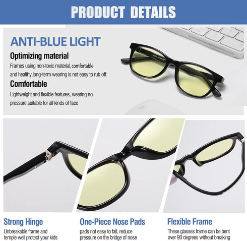 DUCO Blue Light Glasses for Kids, Boys & Girls, Blue Ray Blocking Glasses for Computer Gaming TV