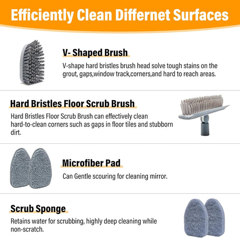 Floor Scrub Brush, 4 in 1 Tile Tub Scrubber with Adjustable Long Handle for Bathroom/Shower/Tub/Tile Cleaning