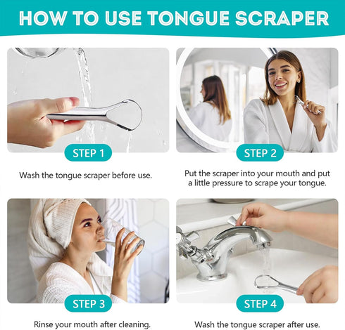 2 Pack Metal Tongue Scraper for Adults, Stainless Steel Cleaner with Travel Case, Reusable for Oral Care
