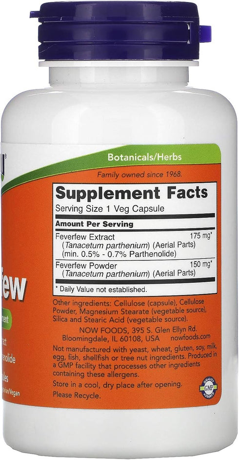 NOW Foods Feverfew Veg Capsules, 100 ct