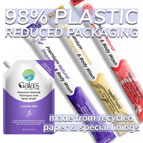 GAIA'S Premium Natural Shampoo and Body Wash Sampler, 6 oz (2 oz X 3), Organic, Tear Free, Travel Size
