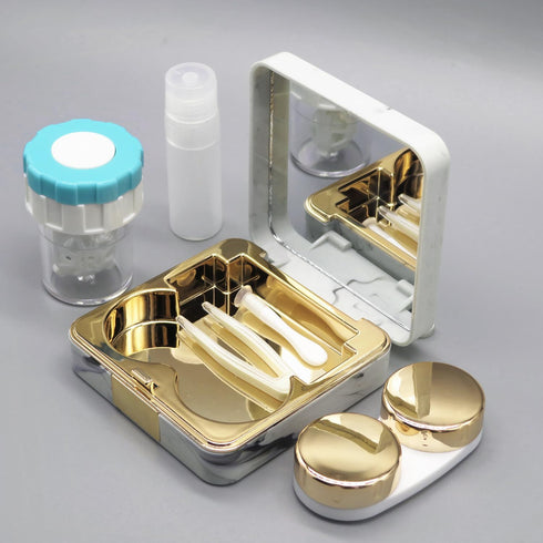 Contact Lens Case with Cleaner Washer, Portable Eye Contacts Applicator Remover Tool Kit with Mirror, Travel Size