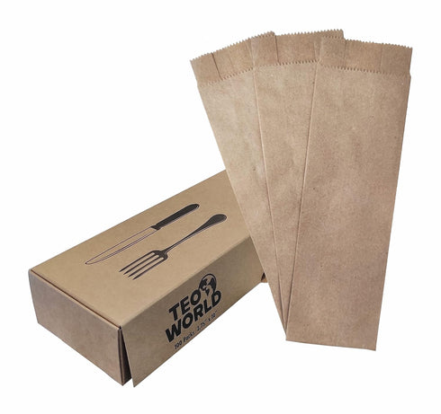 100 Pack Brown Kraft Paper Bags, 2.75 x 10 inches, Plain Bag Kitchen Cutlery Utensils Holder for Events