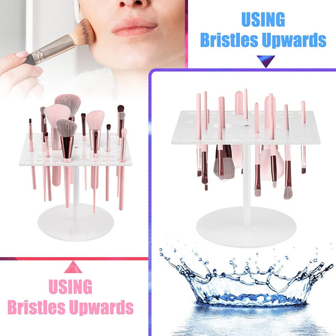 54 Holes Acrylic Brush Holder, Collapsible Makeup Brush Dryer Stand for Makeup Lovers (White)