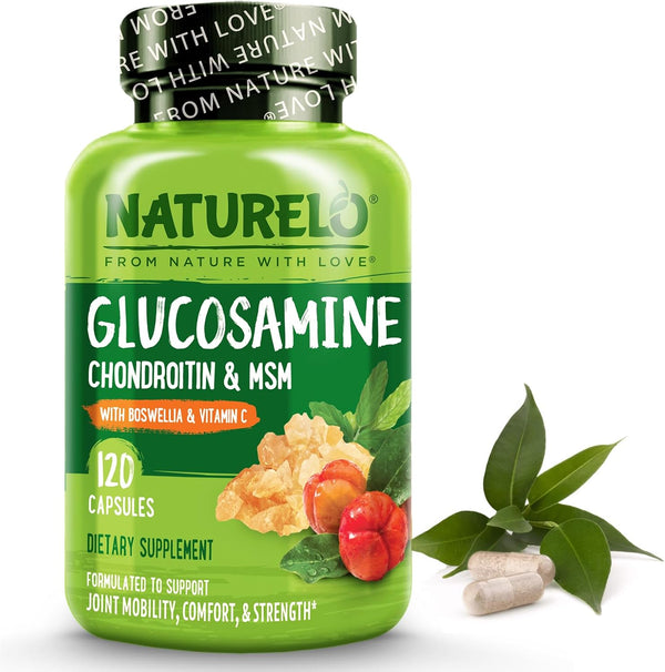 NATURELO Glucosamine Chondroitin MSM with Boswellia & Vitamin C - Joint Support Supplement, 120 Capsules