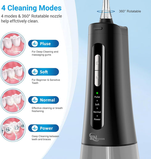 Cordless Water Dental Flosser by JNGOODS, 300ml Rechargeable Oral Irrigator with 4 Jet Tips